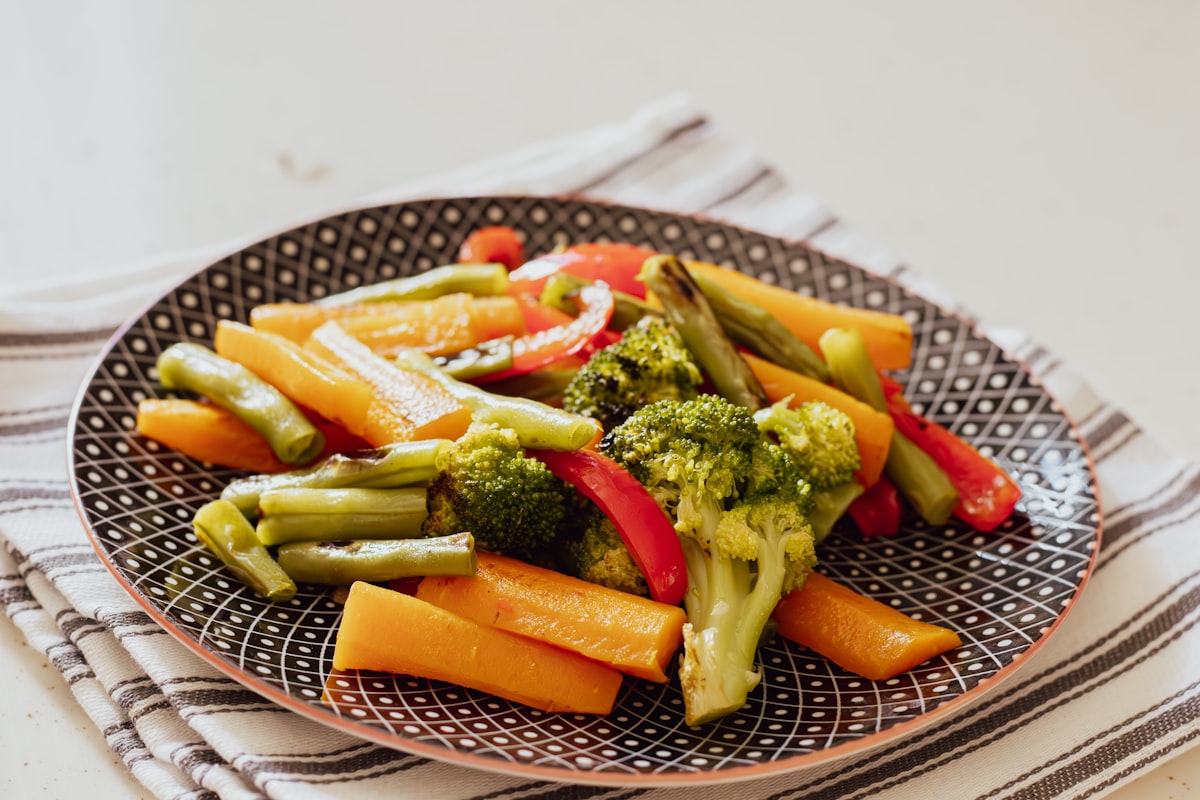 Grilled protein with roasted root vegetables